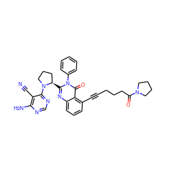 N#Cc1c(N)ncnc1N1CCC[C@H]1c1nc2cccc(C#CCCCC(=O)N3CCCC3)c2c(=O)n1-c1ccccc1 ZINC001772656629