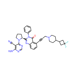 N#Cc1c(N)ncnc1N1CCC[C@H]1c1nc2cccc(C#CCN3CCC(C4CC(F)(F)C4)CC3)c2c(=O)n1-c1ccccc1 ZINC001772575315