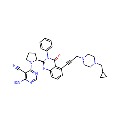 N#Cc1c(N)ncnc1N1CCC[C@H]1c1nc2cccc(C#CCN3CCN(CC4CC4)CC3)c2c(=O)n1-c1ccccc1 ZINC001772657842