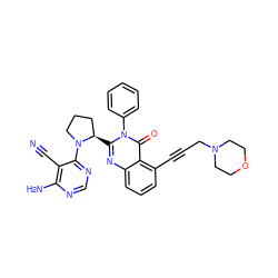 N#Cc1c(N)ncnc1N1CCC[C@H]1c1nc2cccc(C#CCN3CCOCC3)c2c(=O)n1-c1ccccc1 ZINC001772593402