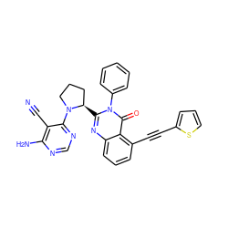 N#Cc1c(N)ncnc1N1CCC[C@H]1c1nc2cccc(C#Cc3cccs3)c2c(=O)n1-c1ccccc1 ZINC001772600015