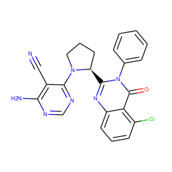 N#Cc1c(N)ncnc1N1CCC[C@H]1c1nc2cccc(Cl)c2c(=O)n1-c1ccccc1 ZINC000221031907