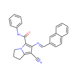 N#Cc1c(N=Cc2ccc3ccccc3c2)c(C(=O)Nc2ccccc2)n2c1CCC2 ZINC001772577499