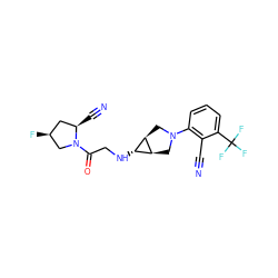 N#Cc1c(N2C[C@H]3[C@H](NCC(=O)N4C[C@@H](F)C[C@H]4C#N)[C@H]3C2)cccc1C(F)(F)F ZINC000101180604