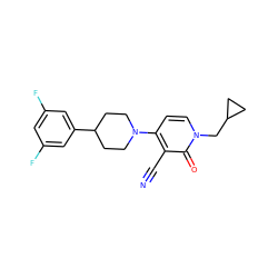 N#Cc1c(N2CCC(c3cc(F)cc(F)c3)CC2)ccn(CC2CC2)c1=O ZINC000299825721