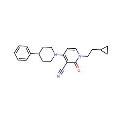 N#Cc1c(N2CCC(c3ccccc3)CC2)ccn(CCC2CC2)c1=O ZINC000299827073