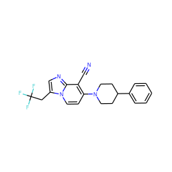 N#Cc1c(N2CCC(c3ccccc3)CC2)ccn2c(CC(F)(F)F)cnc12 ZINC000095571628