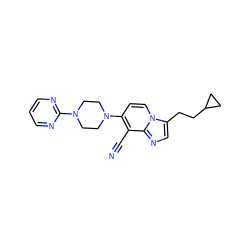 N#Cc1c(N2CCN(c3ncccn3)CC2)ccn2c(CCC3CC3)cnc12 ZINC000045350118