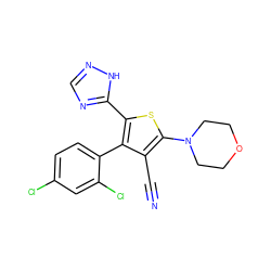 N#Cc1c(N2CCOCC2)sc(-c2ncn[nH]2)c1-c1ccc(Cl)cc1Cl ZINC000084596330