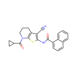 N#Cc1c(NC(=O)c2cccc3ccccc23)sc2c1CCCN2C(=O)C1CC1 ZINC000028821925