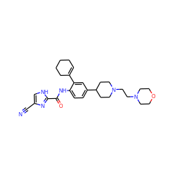 N#Cc1c[nH]c(C(=O)Nc2ccc(C3CCN(CCN4CCOCC4)CC3)cc2C2=CCCCC2)n1 ZINC000034644444