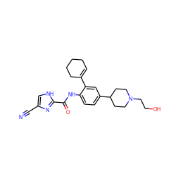 N#Cc1c[nH]c(C(=O)Nc2ccc(C3CCN(CCO)CC3)cc2C2=CCCCC2)n1 ZINC000095577895