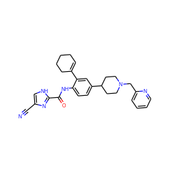 N#Cc1c[nH]c(C(=O)Nc2ccc(C3CCN(Cc4ccccn4)CC3)cc2C2=CCCCC2)n1 ZINC000095579007