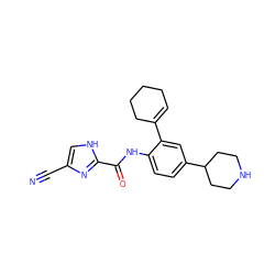 N#Cc1c[nH]c(C(=O)Nc2ccc(C3CCNCC3)cc2C2=CCCCC2)n1 ZINC000029046735