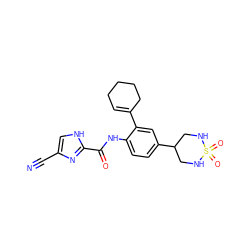 N#Cc1c[nH]c(C(=O)Nc2ccc(C3CNS(=O)(=O)NC3)cc2C2=CCCCC2)n1 ZINC000053295907