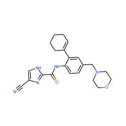 N#Cc1c[nH]c(C(=O)Nc2ccc(CN3CCOCC3)cc2C2=CCCCC2)n1 ZINC000103281344