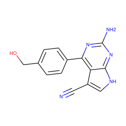 N#Cc1c[nH]c2nc(N)nc(-c3ccc(CO)cc3)c12 ZINC000914431448