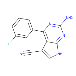 N#Cc1c[nH]c2nc(N)nc(-c3cccc(F)c3)c12 ZINC001772575677