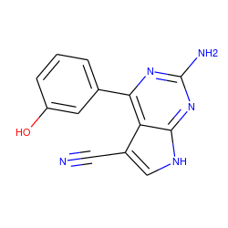 N#Cc1c[nH]c2nc(N)nc(-c3cccc(O)c3)c12 ZINC001772615506