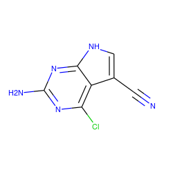 N#Cc1c[nH]c2nc(N)nc(Cl)c12 ZINC000034277943