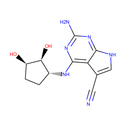 N#Cc1c[nH]c2nc(N)nc(N[C@@H]3CC[C@@H](O)[C@H]3O)c12 ZINC001772575766