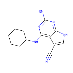 N#Cc1c[nH]c2nc(N)nc(NC3CCCCC3)c12 ZINC001772635574