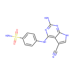 N#Cc1c[nH]c2nc(N)nc(Nc3ccc(S(N)(=O)=O)cc3)c12 ZINC001772575778