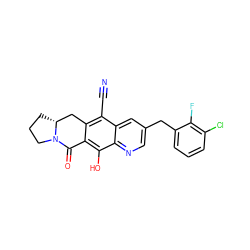 N#Cc1c2c(c(O)c3ncc(Cc4cccc(Cl)c4F)cc13)C(=O)N1CCC[C@@H]1C2 ZINC000653895441