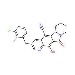 N#Cc1c2c(c(O)c3ncc(Cc4cccc(Cl)c4F)cc13)C(=O)N1CCCC[C@@H]21 ZINC000653916004