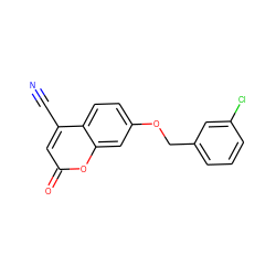 N#Cc1cc(=O)oc2cc(OCc3cccc(Cl)c3)ccc12 ZINC000103243555