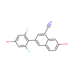 N#Cc1cc(-c2c(F)cc(O)cc2F)cc2ccc(O)cc12 ZINC000013645145