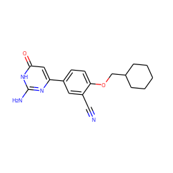 N#Cc1cc(-c2cc(=O)[nH]c(N)n2)ccc1OCC1CCCCC1 ZINC000095583350