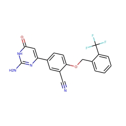 N#Cc1cc(-c2cc(=O)[nH]c(N)n2)ccc1OCc1ccccc1C(F)(F)F ZINC000095584985