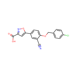 N#Cc1cc(-c2cc(C(=O)O)no2)ccc1OCc1ccc(Cl)cc1 ZINC000049803469