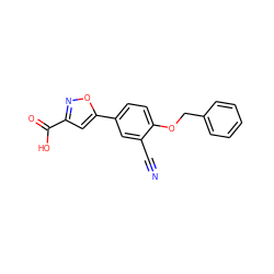 N#Cc1cc(-c2cc(C(=O)O)no2)ccc1OCc1ccccc1 ZINC000049803608