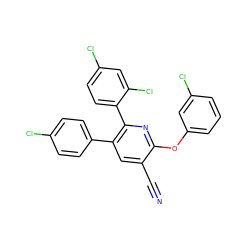 N#Cc1cc(-c2ccc(Cl)cc2)c(-c2ccc(Cl)cc2Cl)nc1Oc1cccc(Cl)c1 ZINC000028902903