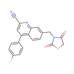 N#Cc1cc(-c2ccc(F)cc2)c2ccc(CN3C(=O)COC3=O)cc2n1 ZINC000221622081