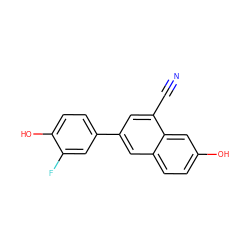 N#Cc1cc(-c2ccc(O)c(F)c2)cc2ccc(O)cc12 ZINC000003816518