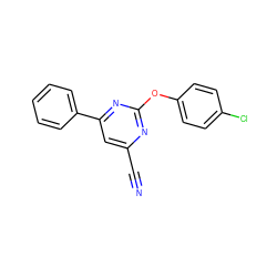 N#Cc1cc(-c2ccccc2)nc(Oc2ccc(Cl)cc2)n1 ZINC000000519943