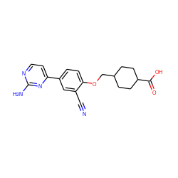 N#Cc1cc(-c2ccnc(N)n2)ccc1OCC1CCC(C(=O)O)CC1 ZINC000095585500