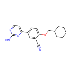 N#Cc1cc(-c2ccnc(N)n2)ccc1OCC1CCCCC1 ZINC000095581158