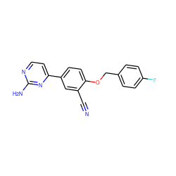 N#Cc1cc(-c2ccnc(N)n2)ccc1OCc1ccc(F)cc1 ZINC000095581581