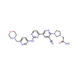 N#Cc1cc(-c2ccnc(Nc3ccc(CN4CCOCC4)nc3)n2)cnc1N1CC[C@H](CC(N)=O)C1 ZINC000223212016