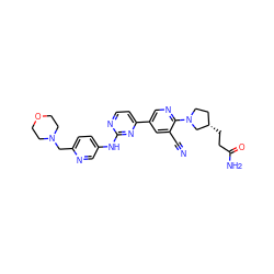 N#Cc1cc(-c2ccnc(Nc3ccc(CN4CCOCC4)nc3)n2)cnc1N1CC[C@H](CCC(N)=O)C1 ZINC000223208246