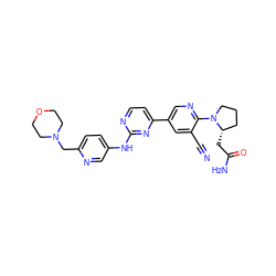 N#Cc1cc(-c2ccnc(Nc3ccc(CN4CCOCC4)nc3)n2)cnc1N1CCC[C@@H]1CC(N)=O ZINC000223208743