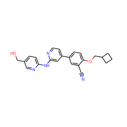 N#Cc1cc(-c2ccnc(Nc3ccc(CO)cn3)c2)ccc1OCC1CCC1 ZINC000148213792