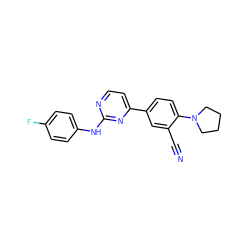 N#Cc1cc(-c2ccnc(Nc3ccc(F)cc3)n2)ccc1N1CCCC1 ZINC000113828327