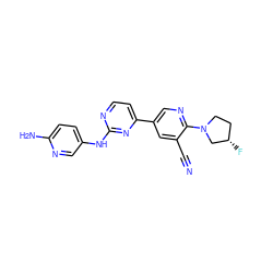 N#Cc1cc(-c2ccnc(Nc3ccc(N)nc3)n2)cnc1N1CC[C@H](F)C1 ZINC000222102760