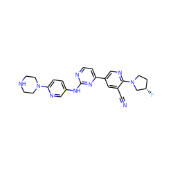 N#Cc1cc(-c2ccnc(Nc3ccc(N4CCNCC4)nc3)n2)cnc1N1CC[C@H](F)C1 ZINC000221348769