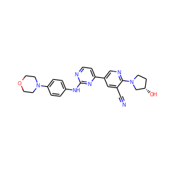 N#Cc1cc(-c2ccnc(Nc3ccc(N4CCOCC4)cc3)n2)cnc1N1CC[C@H](O)C1 ZINC001772631566